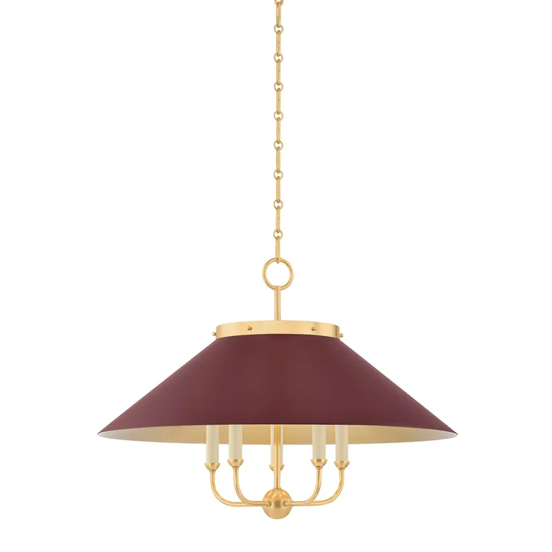 Clivedon 5-Light Chandelier in Aged Brass by Mark D. Sikes 27.5W x 20.25H (Soft Crimson) — Foundry Lighting LED Pendant Lights 27.5W 