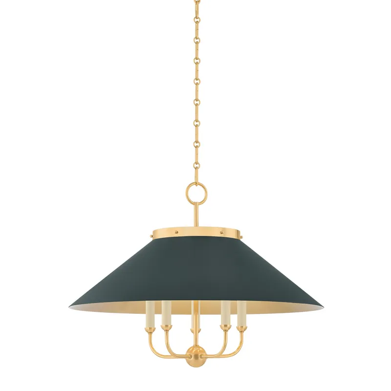 Clivedon 5-Light Chandelier in Aged Brass by Mark D. Sikes 27.5W x 20.25H (Soft Studio Green) — Foundry Lighting LED Pendant Lights 27.5W 