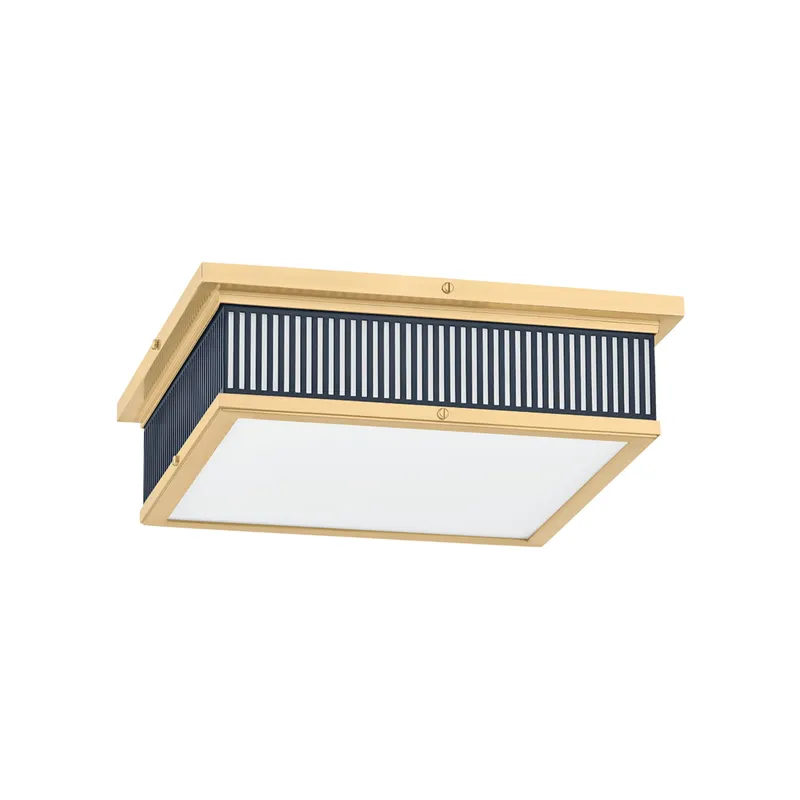 Ashdown 1-Light Flush Mount in Aged Brass by Mark D. Sikes 14L x 14W x 4H (Darkest Blue) — Foundry Lighting LED Ceiling Lights 14.0W 