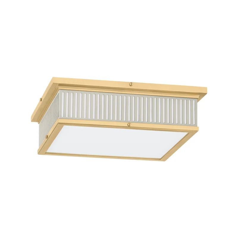 Ashdown 1-Light Flush Mount in Aged Brass by Mark D. Sikes 14L x 14W x 4H (Off-White) — Foundry Lighting LED Ceiling Lights 14.0W 