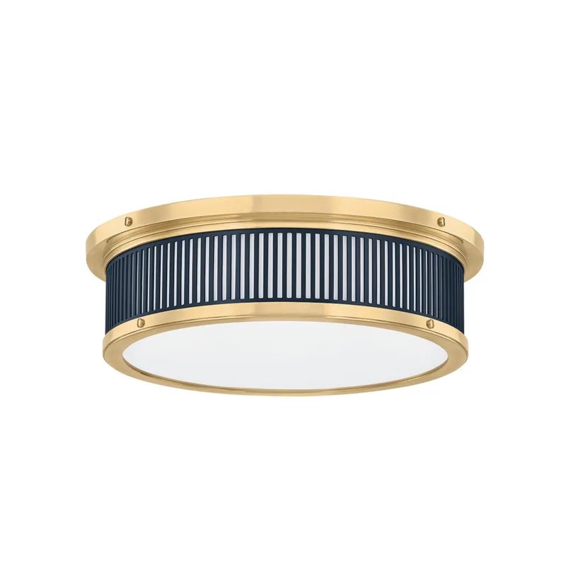 Ashdown 1-Light Flush Mount in Aged Brass by Mark D. Sikes 14W x 4H (Darkest Blue) — Foundry Lighting LED Ceiling Lights 14.0W 