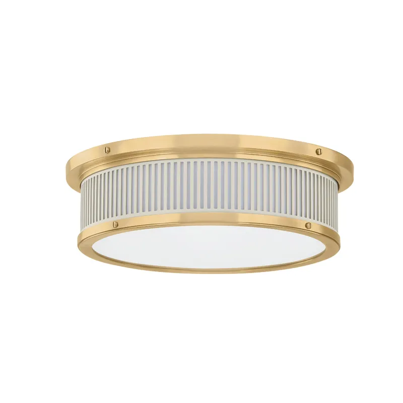 Ashdown 1-Light Flush Mount in Aged Brass by Mark D. Sikes 14W x 4H (Off-White) — Foundry Lighting LED Ceiling Lights 14.0W 