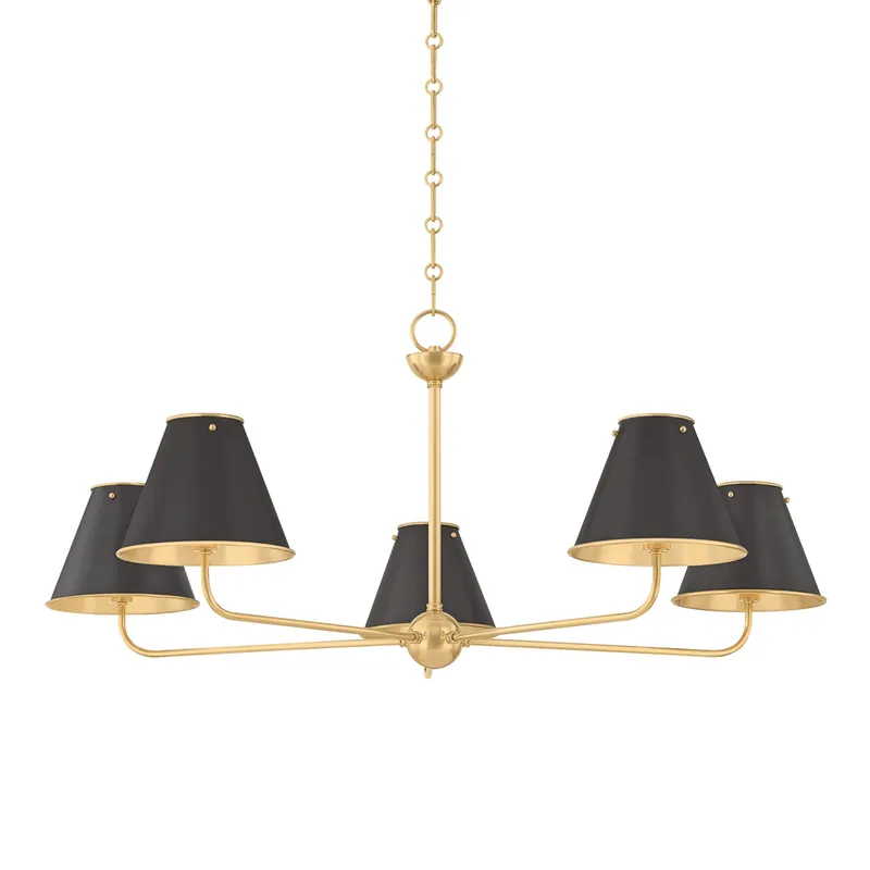 Burghley 5-Light Chandelier in Aged Brass by Mark D. Sikes 43W x 18.25H (Distressed Bronze) — Foundry Lighting LED Pendant Lights 43.0W 