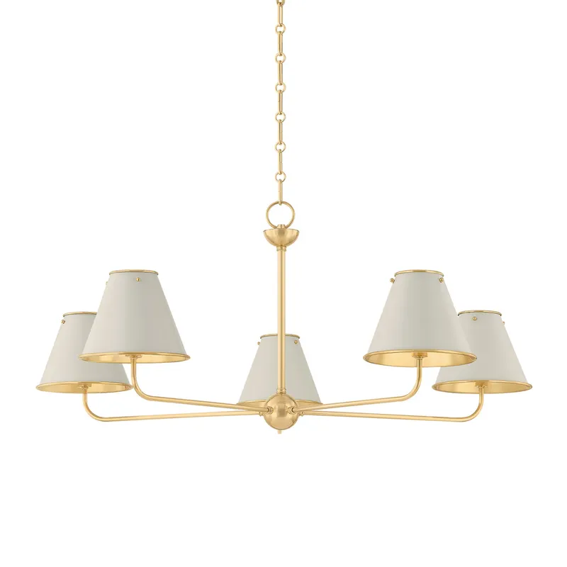 Burghley 5-Light Chandelier in Aged Brass by Mark D. Sikes 43W x 18.25H (Off-White) — Foundry Lighting LED Pendant Lights 43.0W 
