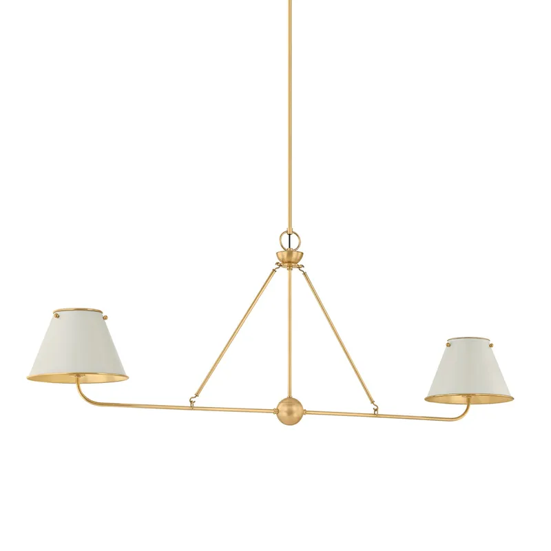 Burghley 2-Light Linear in Aged Brass by Mark D. Sikes 54.25L x 10W x 21H (Off-White) — Foundry Lighting LED Linear Lights 10.0W 
