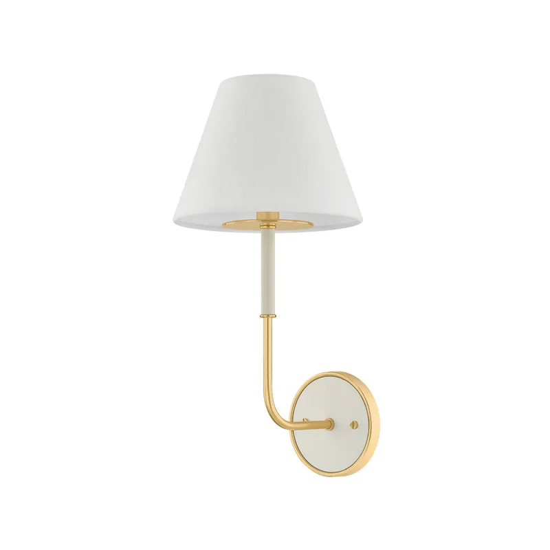 Wedgewood 1-Light Wall Sconce in Aged Brass by Mark D. Sikes 8W x 17H (Off-White) — Foundry Lighting LED Wall Lights 8.0W 