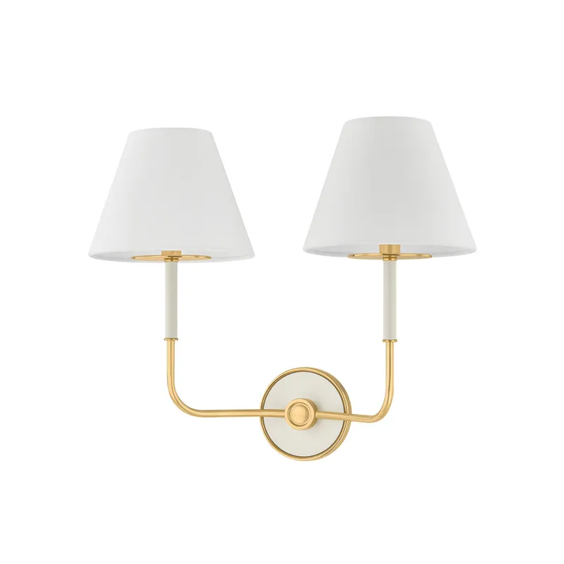 Wedgewood 2-Light Wall Sconce in Aged Brass by Mark D. Sikes 19W x 16H (Off-White) — Foundry Lighting LED Wall Lights 19.0W 