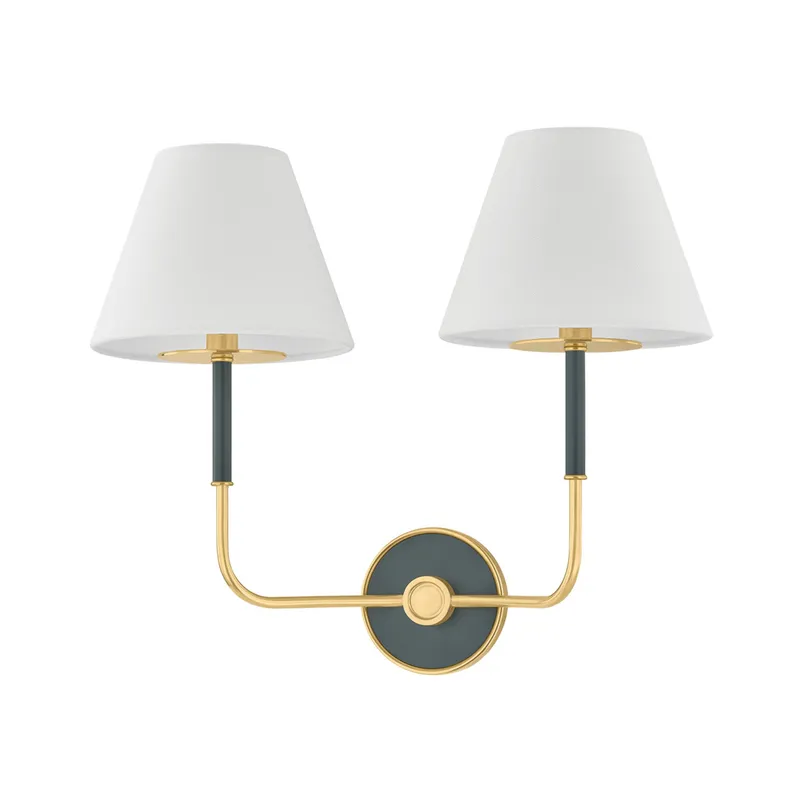 Wedgewood 2-Light Wall Sconce in Aged Brass by Mark D. Sikes 19W x 16H (Soft Studio Green) — Foundry Lighting LED Wall Lights 19.0W 