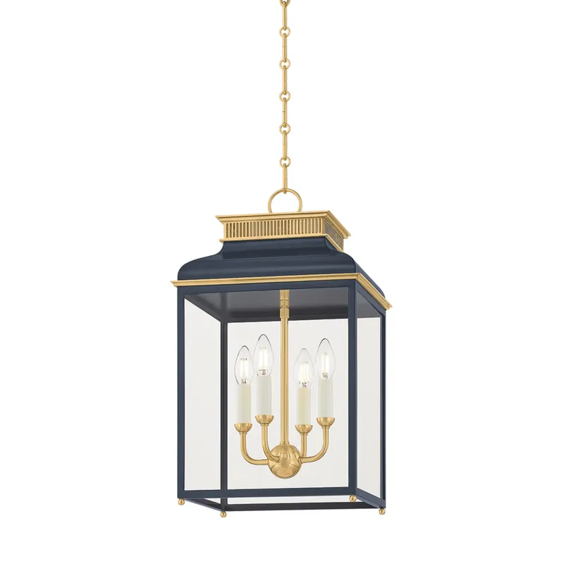 Houghton 4-Light Lantern in Aged Brass by Mark D. Sikes 12.75L x 12.75W x 22.25H (Darkest Blue) — Foundry Lighting LED Ceiling Lights 75.0W 