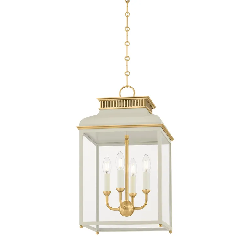 Houghton 4-Light Lantern in Aged Brass by Mark D. Sikes 12.75L x 12.75W x 22.25H (Off-White) — Foundry Lighting LED Ceiling Lights 75.0W 