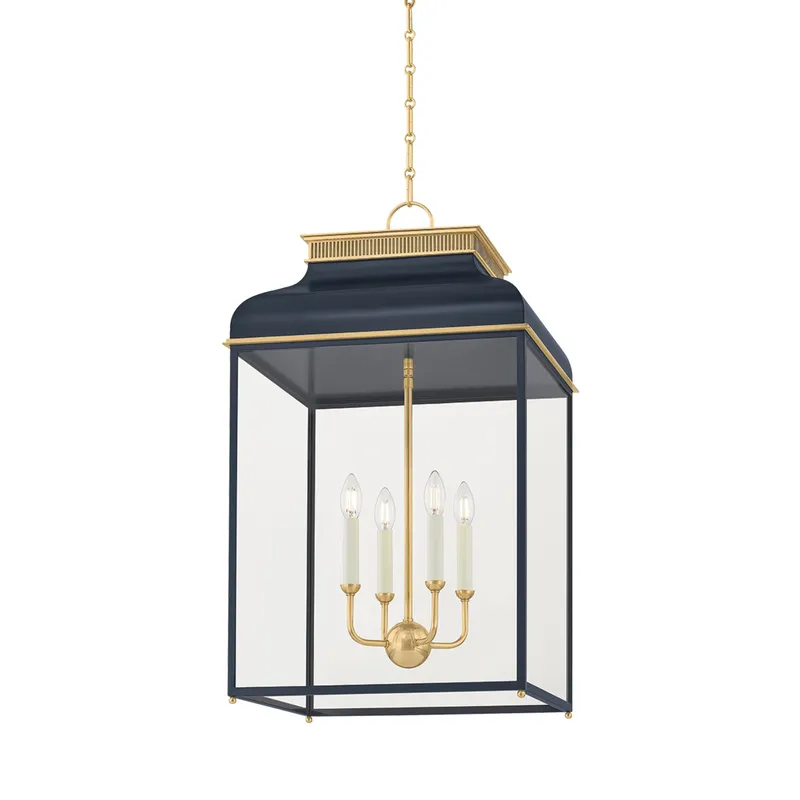 Houghton 4-Light Lantern in Aged Brass by Mark D. Sikes 19L x 19W x 32.75H (Darkest Blue) — Foundry Lighting LED Ceiling Lights 19.0W 