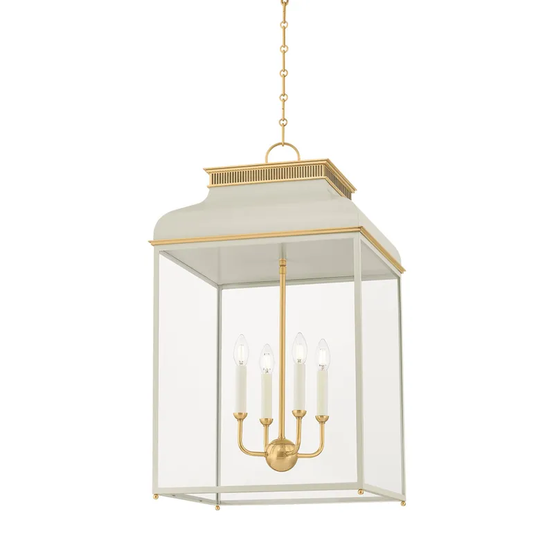 Houghton 4-Light Lantern in Aged Brass by Mark D. Sikes 19L x 19W x 32.75H (Off-White) — Foundry Lighting LED Ceiling Lights 19.0W 
