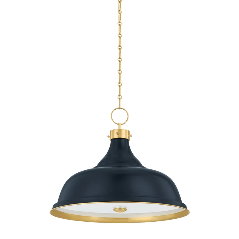 Painted No. 1 4-Light Pendant in Aged Brass by Mark D. Sikes 23.5W x 18.75H (Darkest Blue) — Foundry Lighting LED Pendant Lights 23.5W 