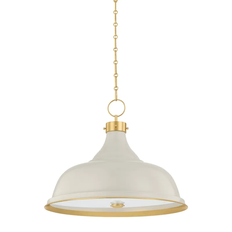 Painted No. 1 4-Light Pendant in Aged Brass by Mark D. Sikes 23.5W x 18.75H (Off-White) — Foundry Lighting LED Pendant Lights 23.5W 