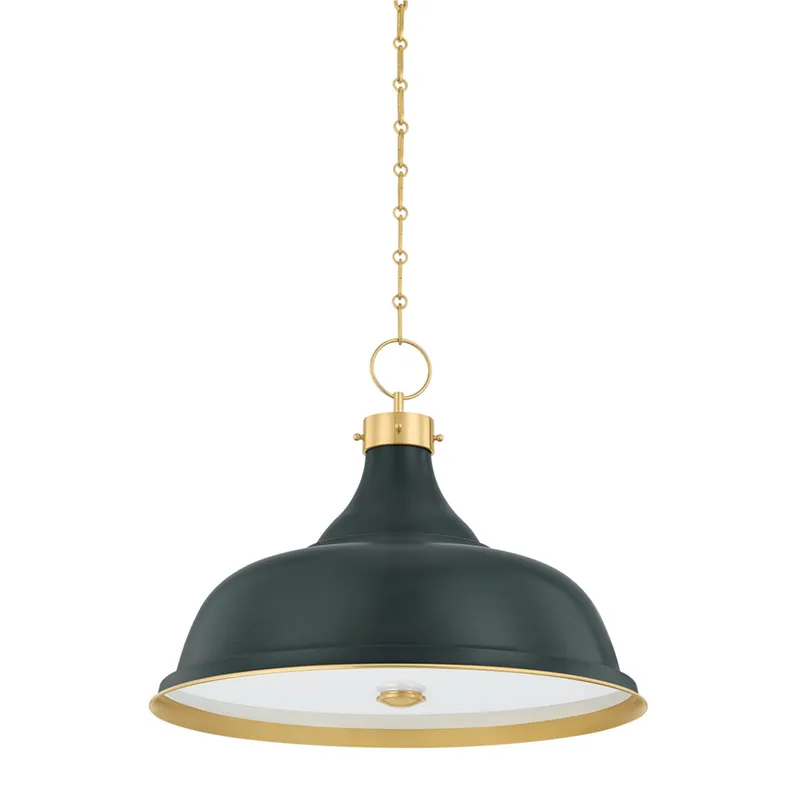 Painted No. 1 4-Light Pendant in Aged Brass by Mark D. Sikes 23.5W x 18.75H (Soft Studio Green) — Foundry Lighting LED Pendant Lights 23.5W 