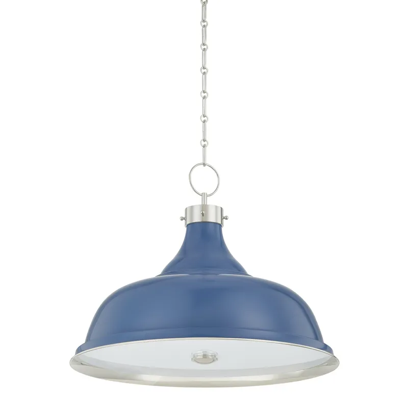 Painted No. 1 4-Light Pendant in Polished Nickel by Mark D. Sikes 23.5W x 18.75H (Soft French Blue) — Foundry Lighting LED Pendant Lights 23.5W 