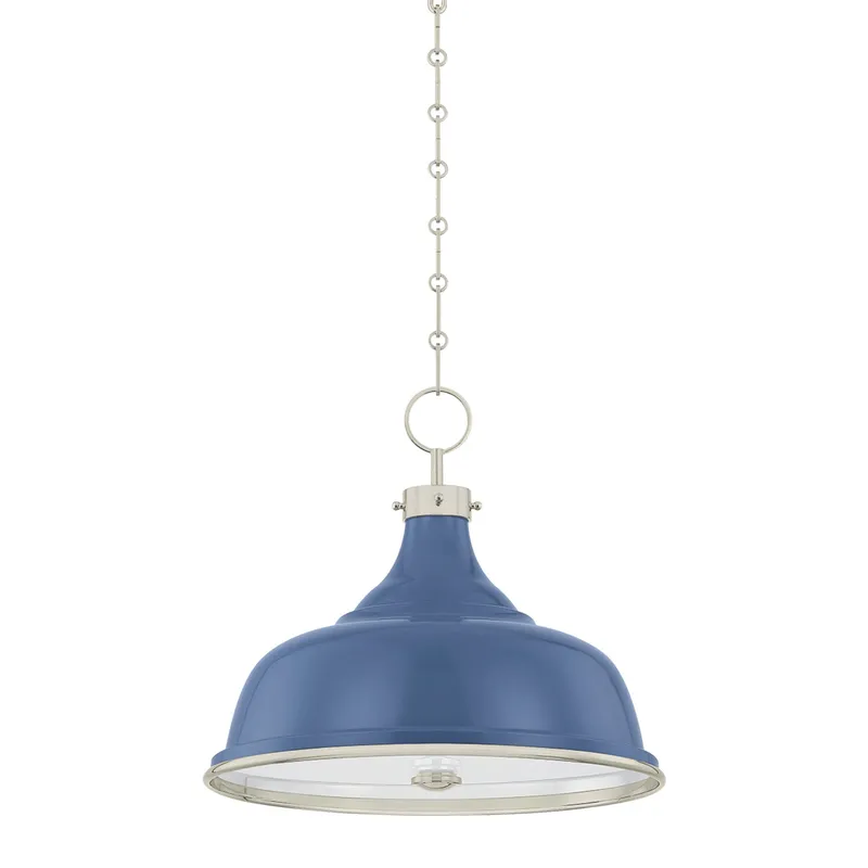 Painted No. 1 3-Light Pendant in Polished Nickel by Mark D. Sikes 18.25W x 16H (Soft French Blue) — Foundry Lighting LED Pendant Lights 25.0W 