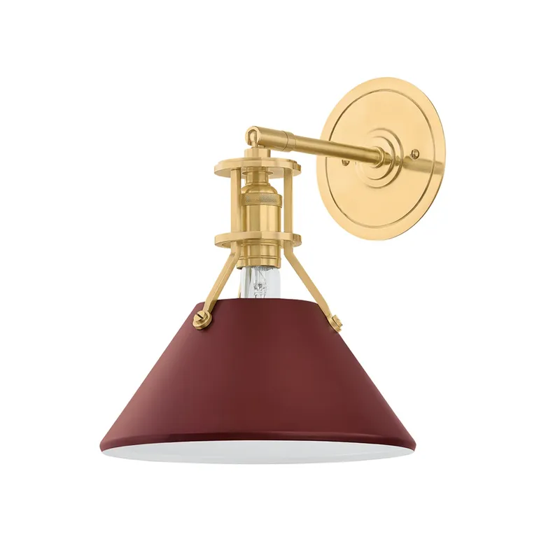 Painted No. 2 1-Light Wall Sconce in Aged Brass by Mark D. Sikes 9.5W x 12H (Soft Crimson) — Foundry Lighting LED Wall Lights 9.5W 