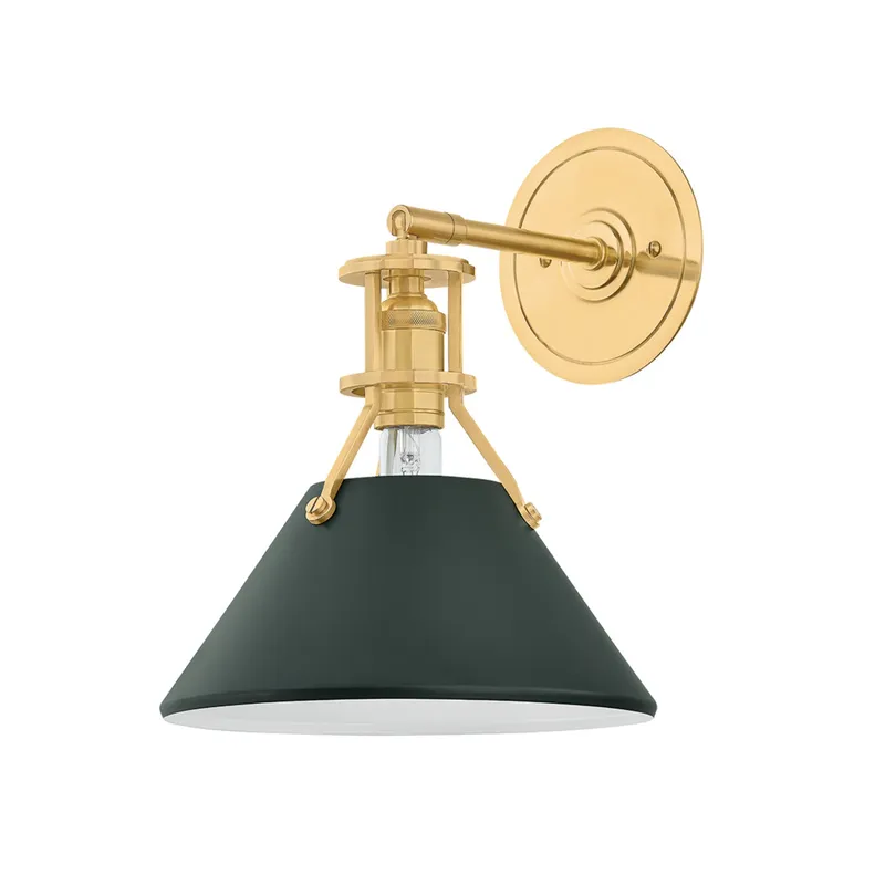 Painted No. 2 1-Light Wall Sconce in Aged Brass by Mark D. Sikes 9.5W x 12H (Soft Studio Green) — Foundry Lighting LED Wall Lights 9.5W 