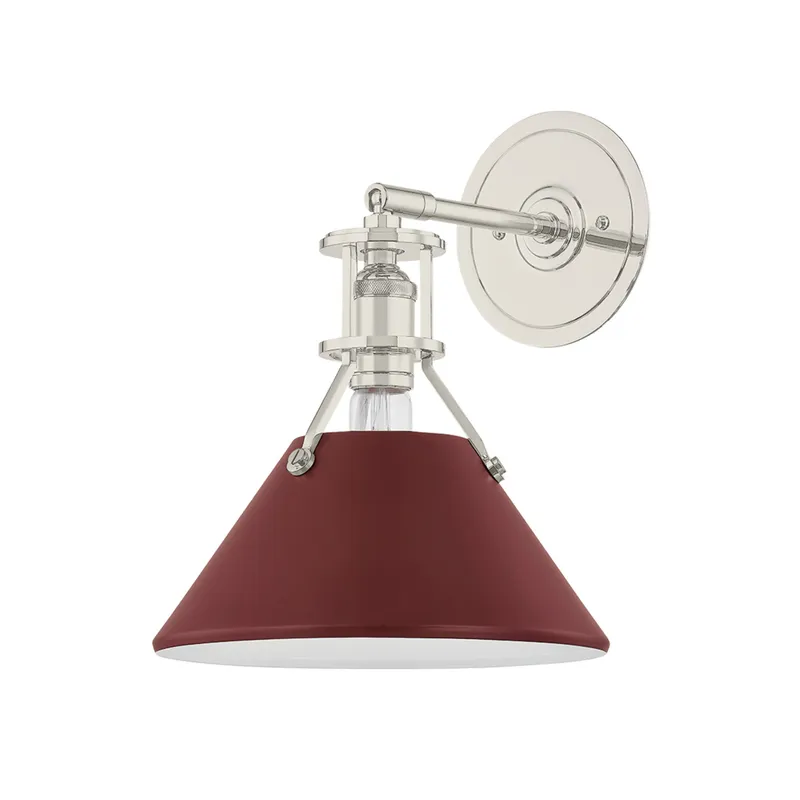 Painted No. 2 1-Light Wall Sconce in Polished Nickel by Mark D. Sikes 9.5W x 12H (Soft Crimson) — Foundry Lighting LED Wall Lights 9.5W 
