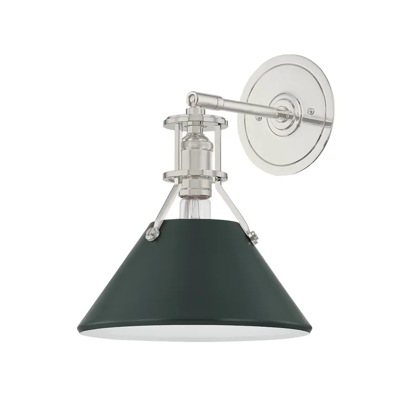 Painted No. 2 1-Light Wall Sconce in Polished Nickel by Mark D. Sikes 9.5W x 12H (Soft Studio Green) — Foundry Lighting LED Wall Lights 9.5W 