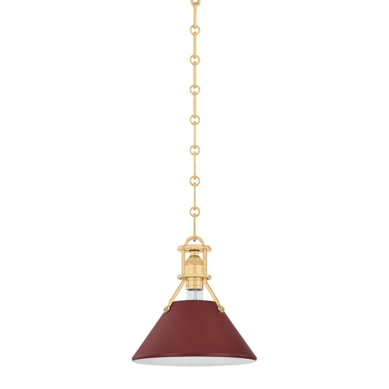 Painted No. 2 1-Light Pendant in Aged Brass by Mark D. Sikes 9.5W x 9.25H (Soft Crimson) — Foundry Lighting LED Pendant Lights 9.5W 