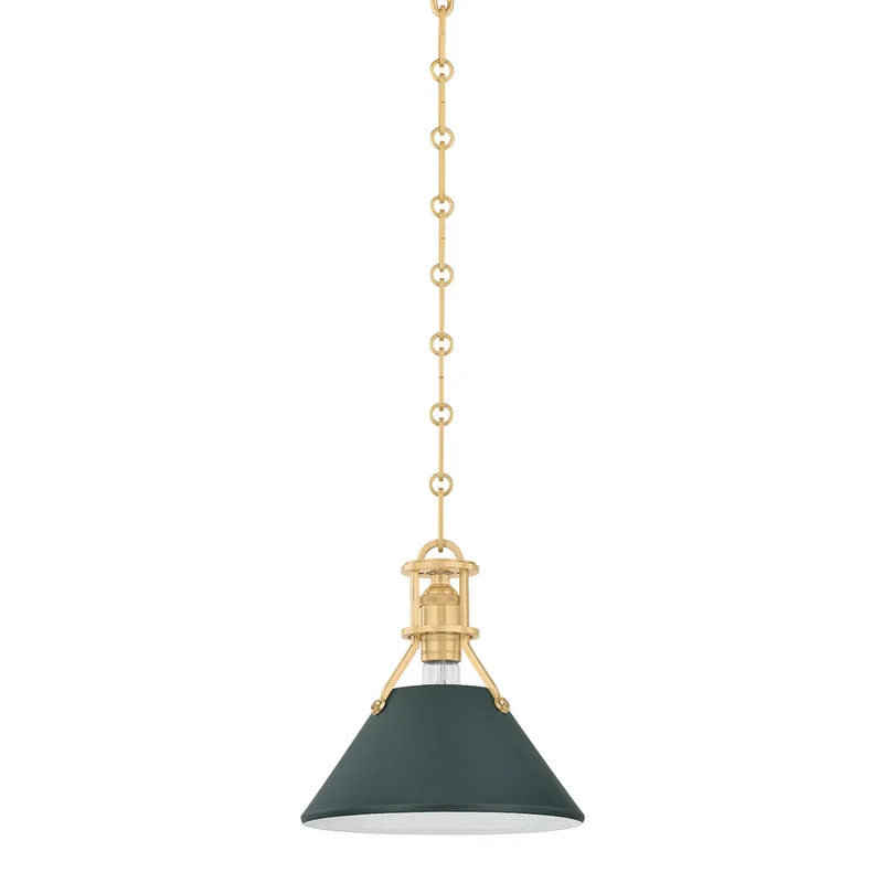 Painted No. 2 1-Light Pendant in Aged Brass by Mark D. Sikes 9.5W x 9.25H (Soft Studio Green) — Foundry Lighting LED Pendant Lights 9.5W 