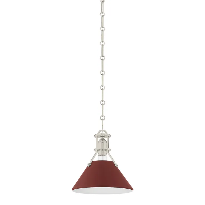 Painted No. 2 1-Light Pendant in Polished Nickel by Mark D. Sikes 9.5W x 9.25H (Soft Crimson) — Foundry Lighting LED Pendant Lights 9.5W 