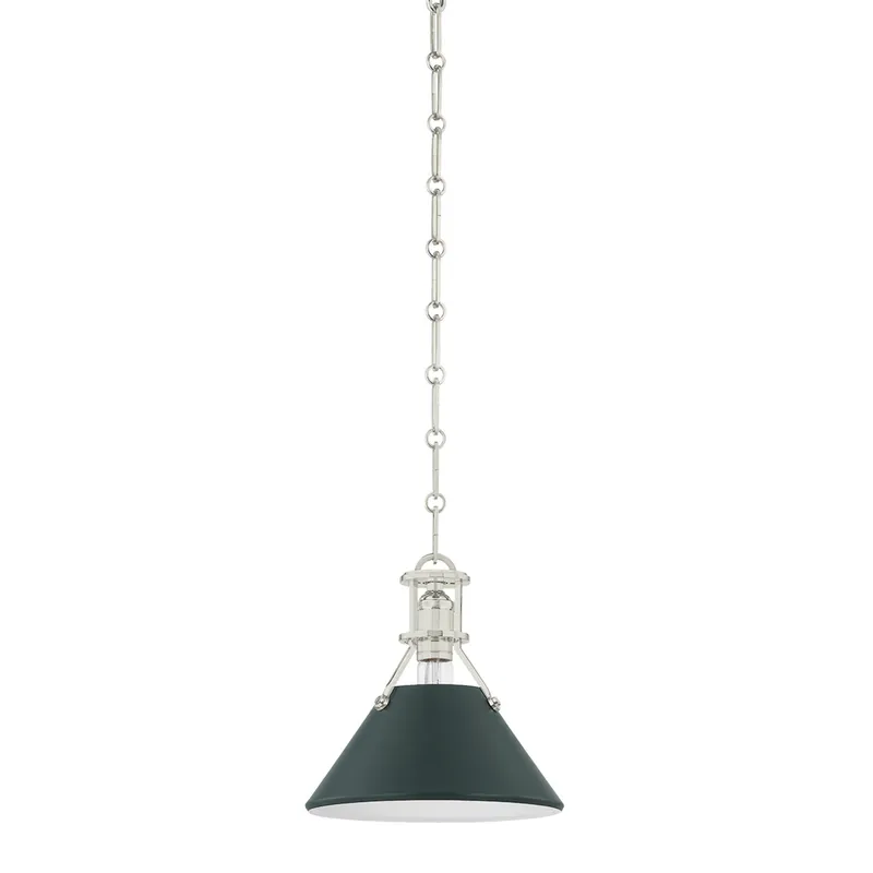 Painted No. 2 1-Light Pendant in Polished Nickel by Mark D. Sikes 9.5W x 9.25H (Soft Studio Green) — Foundry Lighting LED Pendant Lights 9.5W 