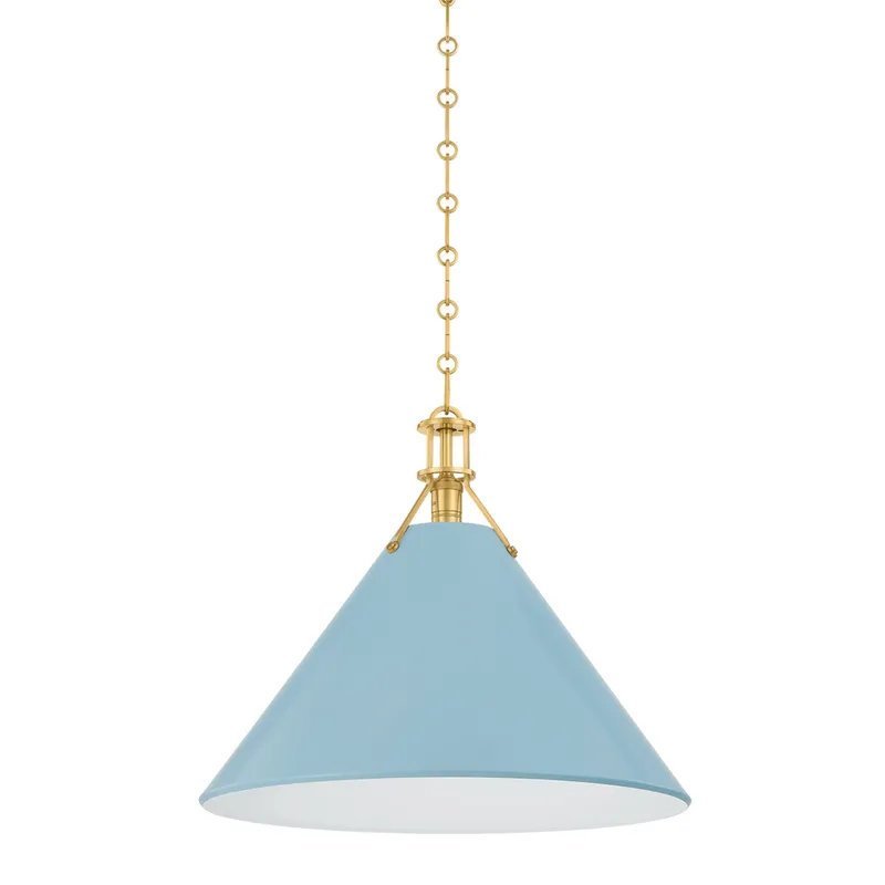 Painted No. 2 1-Light Pendant in Aged Brass by Mark D. Sikes 21W x 17.5H (Blue Bird) — Foundry Lighting LED Pendant Lights 21.0W 