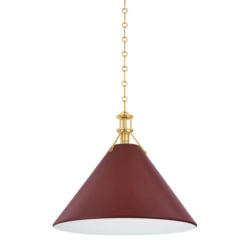Painted No. 2 1-Light Pendant in Aged Brass by Mark D. Sikes 21W x 17.5H (Soft Crimson) — Foundry Lighting LED Pendant Lights 21.0W 