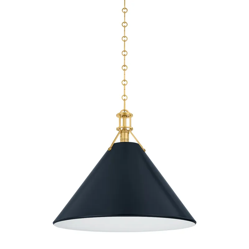 Painted No. 2 1-Light Pendant in Aged Brass by Mark D. Sikes 21W x 17.5H (Darkest Blue) — Foundry Lighting LED Pendant Lights 21.0W 