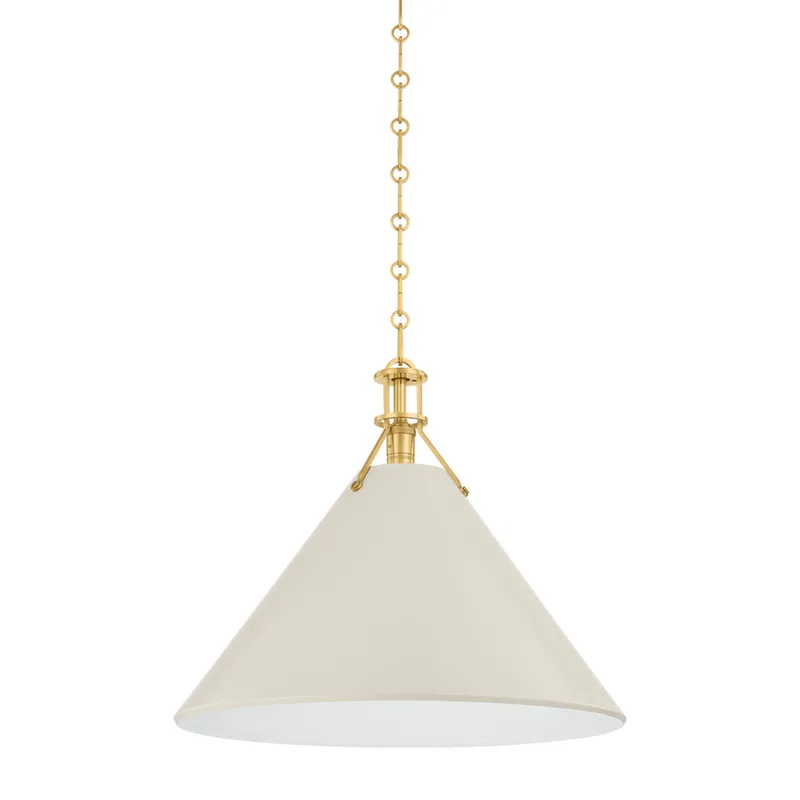 Painted No. 2 1-Light Pendant in Aged Brass by Mark D. Sikes 21W x 17.5H (Off-White) — Foundry Lighting LED Pendant Lights 21.0W 