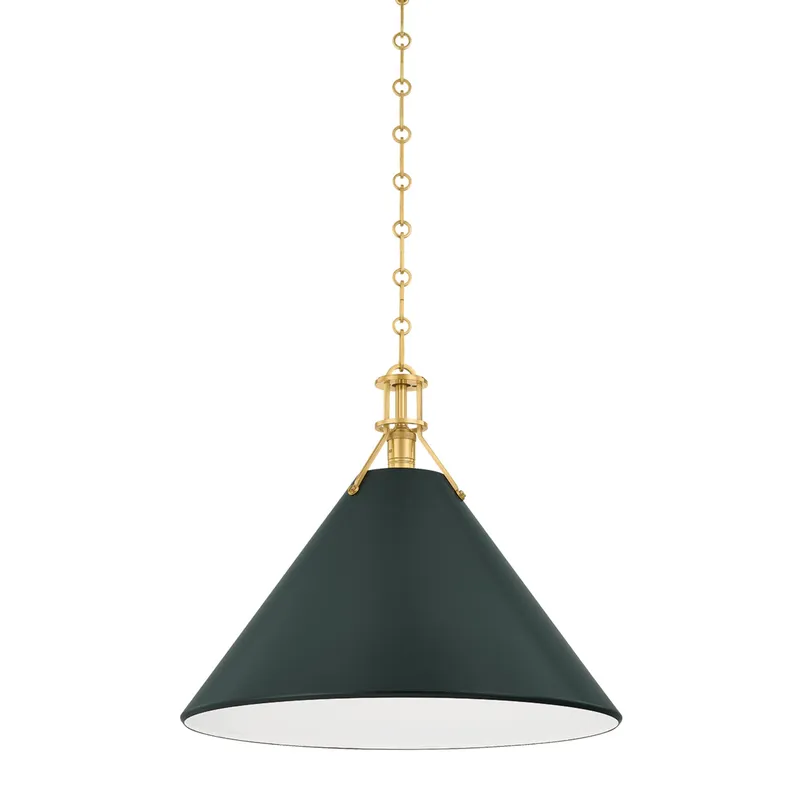 Painted No. 2 1-Light Pendant in Aged Brass by Mark D. Sikes 21W x 17.5H (Soft Studio Green) — Foundry Lighting LED Pendant Lights 21.0W 