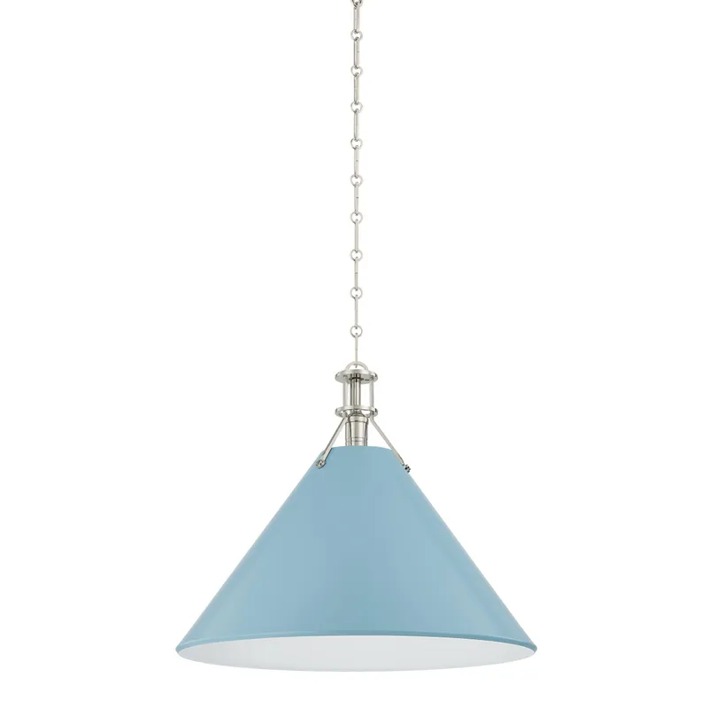 Painted No. 2 1-Light Pendant in Polished Nickel by Mark D. Sikes 21W x 17.5H (Blue Bird) — Foundry Lighting LED Pendant Lights 21.0W 
