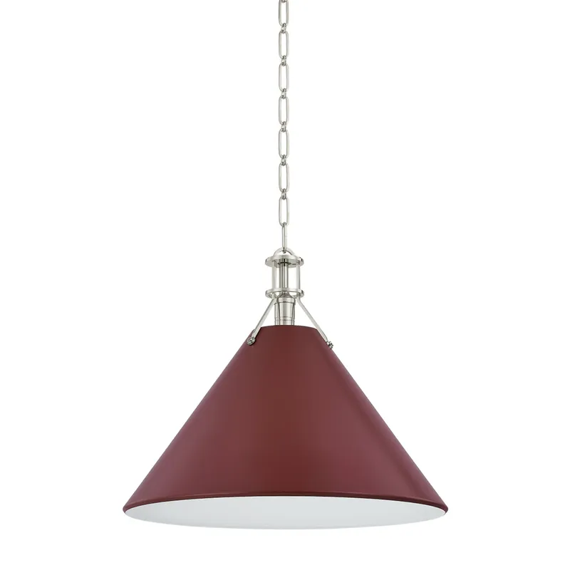 Painted No. 2 1-Light Pendant in Polished Nickel by Mark D. Sikes 21W x 17.5H (Soft Crimson) — Foundry Lighting LED Pendant Lights 21.0W 