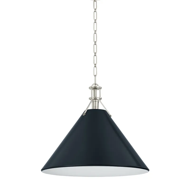 Painted No. 2 1-Light Pendant in Polished Nickel by Mark D. Sikes 21W x 17.5H (Darkest Blue) — Foundry Lighting LED Pendant Lights 21.0W 