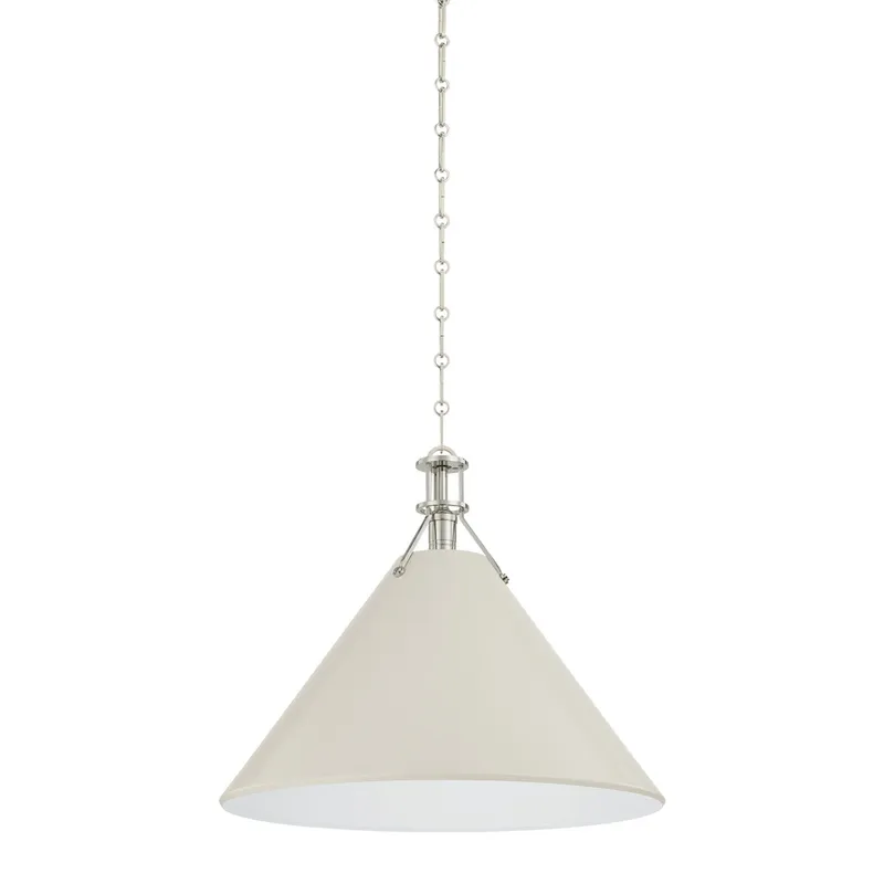 Painted No. 2 1-Light Pendant in Polished Nickel by Mark D. Sikes 21W x 17.5H (Off-White) — Foundry Lighting LED Pendant Lights 21.0W 