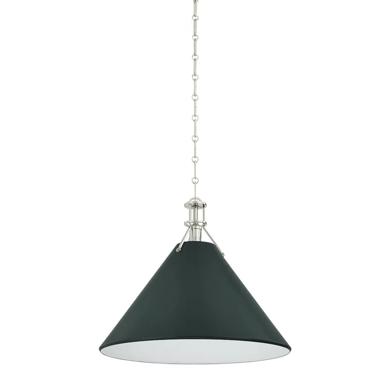 Painted No. 2 1-Light Pendant in Polished Nickel by Mark D. Sikes 21W x 17.5H (Soft Studio Green) — Foundry Lighting LED Pendant Lights 21.0W 