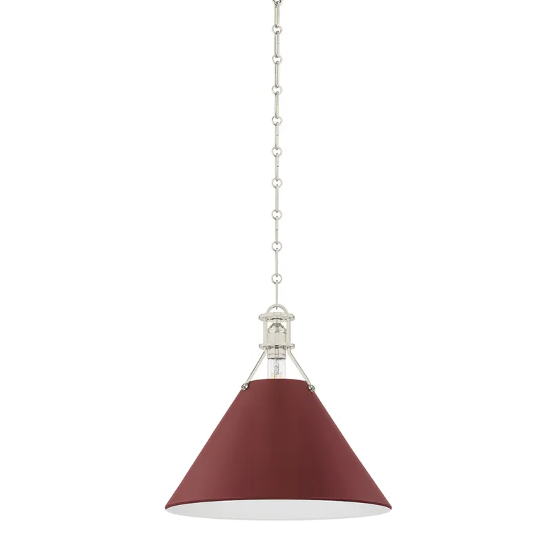 Painted No. 2 1-Light Pendant in Polished Nickel by Mark D. Sikes 16W x 14.75H (Soft Crimson) — Foundry Lighting LED Pendant Lights 16.0W 
