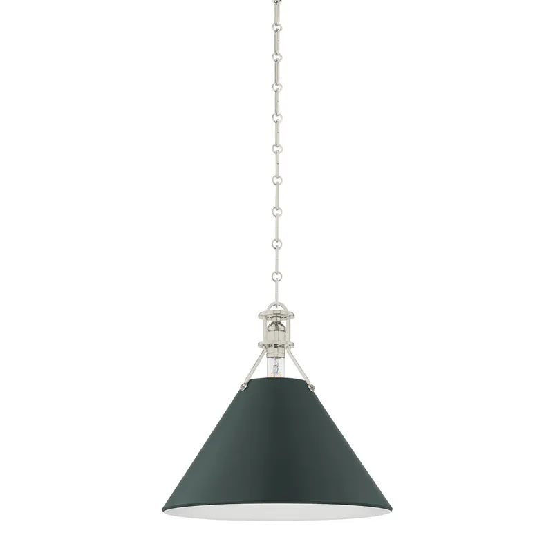 Painted No. 2 1-Light Pendant in Polished Nickel by Mark D. Sikes 16W x 14.75H (Soft Studio Green) — Foundry Lighting LED Pendant Lights 16.0W 