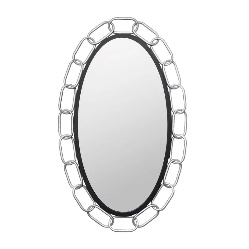 Chains of Love 24x40 Oval Wall Mirror - Matte Black/Textured Silver — Varaluz Lighting LED Wall Lights  