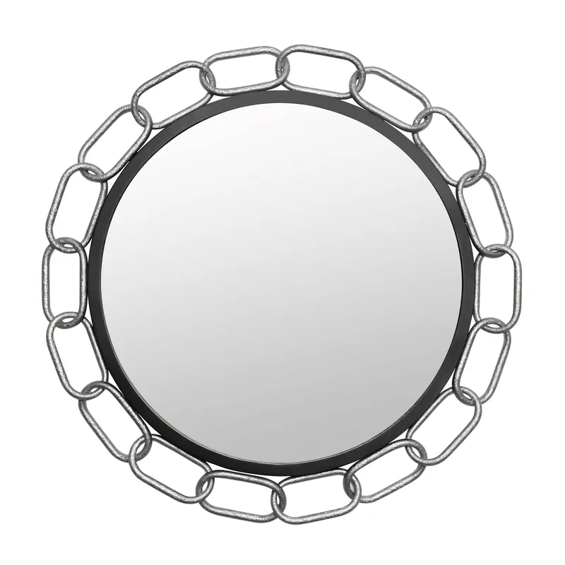 Chains of Love 30-in Round Wall Mirror - Matte Black/Textured Silver — Varaluz Lighting LED Wall Lights  