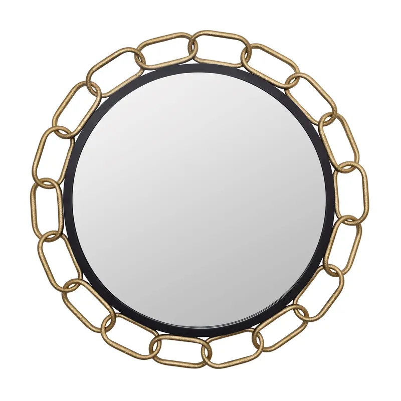 Chains of Love 30-in Round Wall Mirror - Matte Black/Textured Gold — Varaluz Lighting LED Wall Lights  