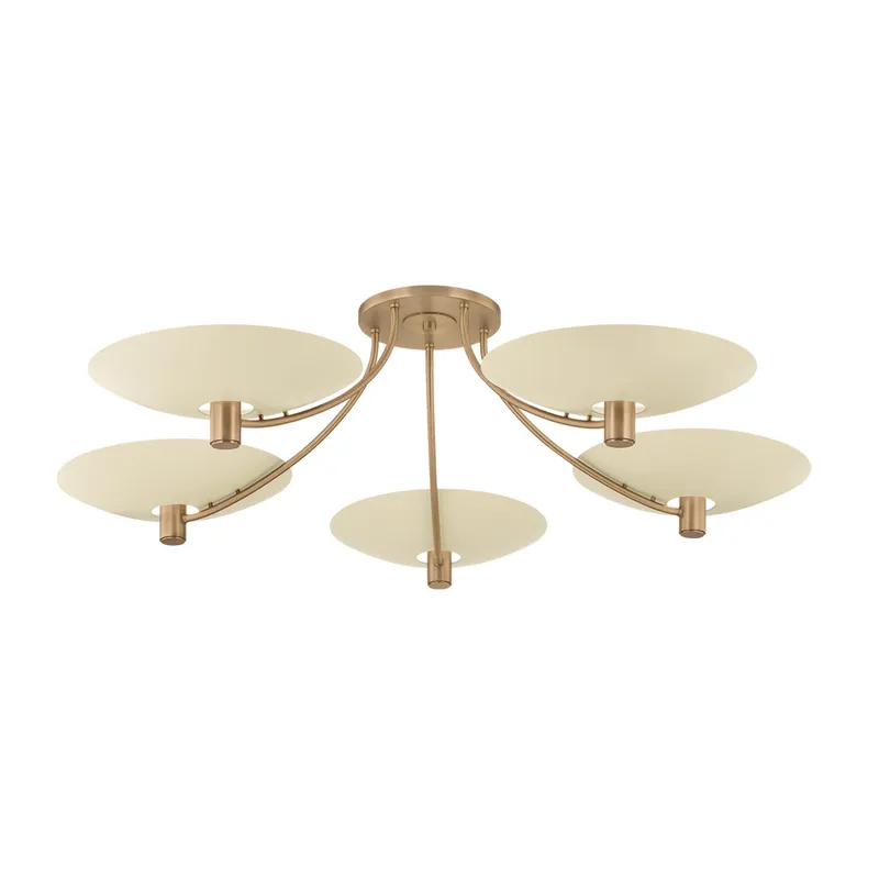 Wolfe 5-Light Semi Flush in Patina Brass 60W x 14.25H — Foundry Lighting LED Ceiling Lights 60.0W 