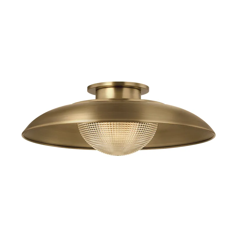 Braxton 1-Light Semi Flush in Patina Brass 18W x 6.5H — Foundry Lighting LED Ceiling Lights 18.0W 