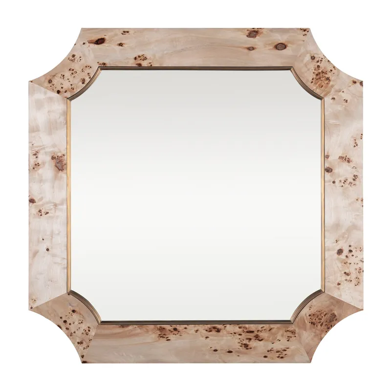 Farra 36x36 Wall Mirror - Poplar Burl/Weathered Brass — Varaluz Lighting LED Wall Lights  