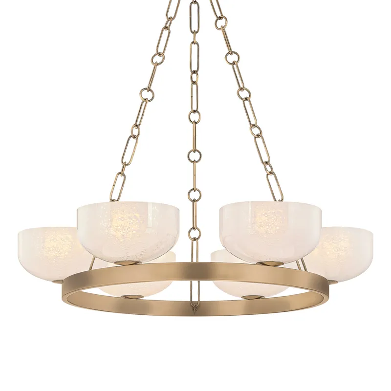 Caelum 6-Light Chandelier in Patina Brass 32.25W x 6H — Foundry Lighting LED Pendant Lights 25.0W 