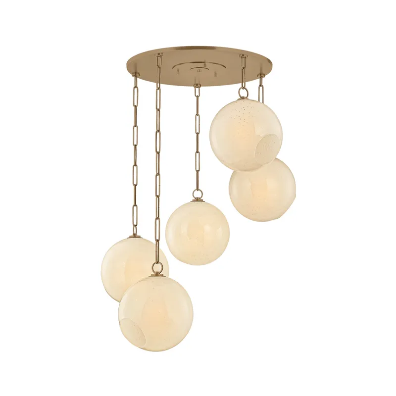 Bramble 5-Light Chandelier in Patina Brass 35.5W x 14.25H — Foundry Lighting LED Pendant Lights 35.5W 