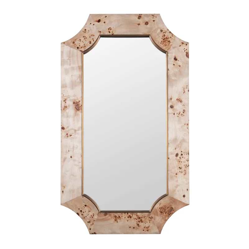 Farra 26x44 Wall Mirror - Poplar Burl/Weathered Brass — Varaluz Lighting LED Wall Lights  